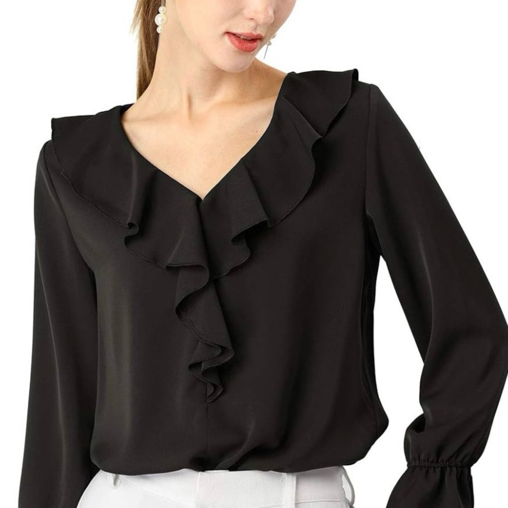 Elegant Black Ruffle Blouse